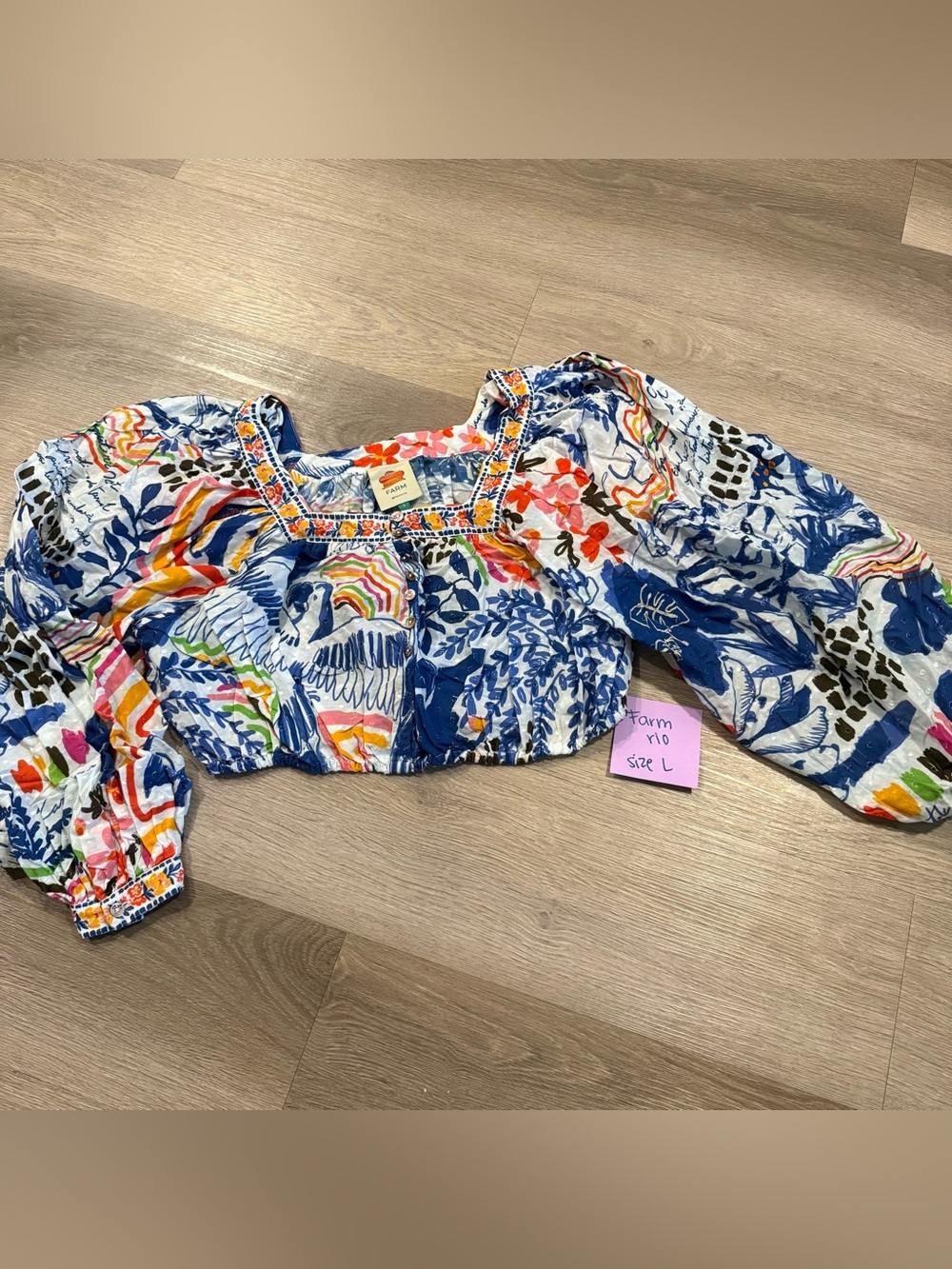 FARM Rio Blue Multi Botanical Printed Crop Top